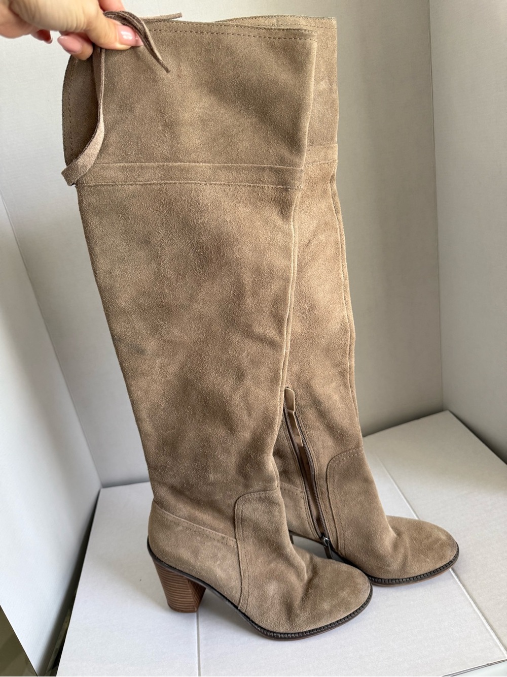 Franco Sarto Taupe Suede Over-the-Knee Boots Round Toe
